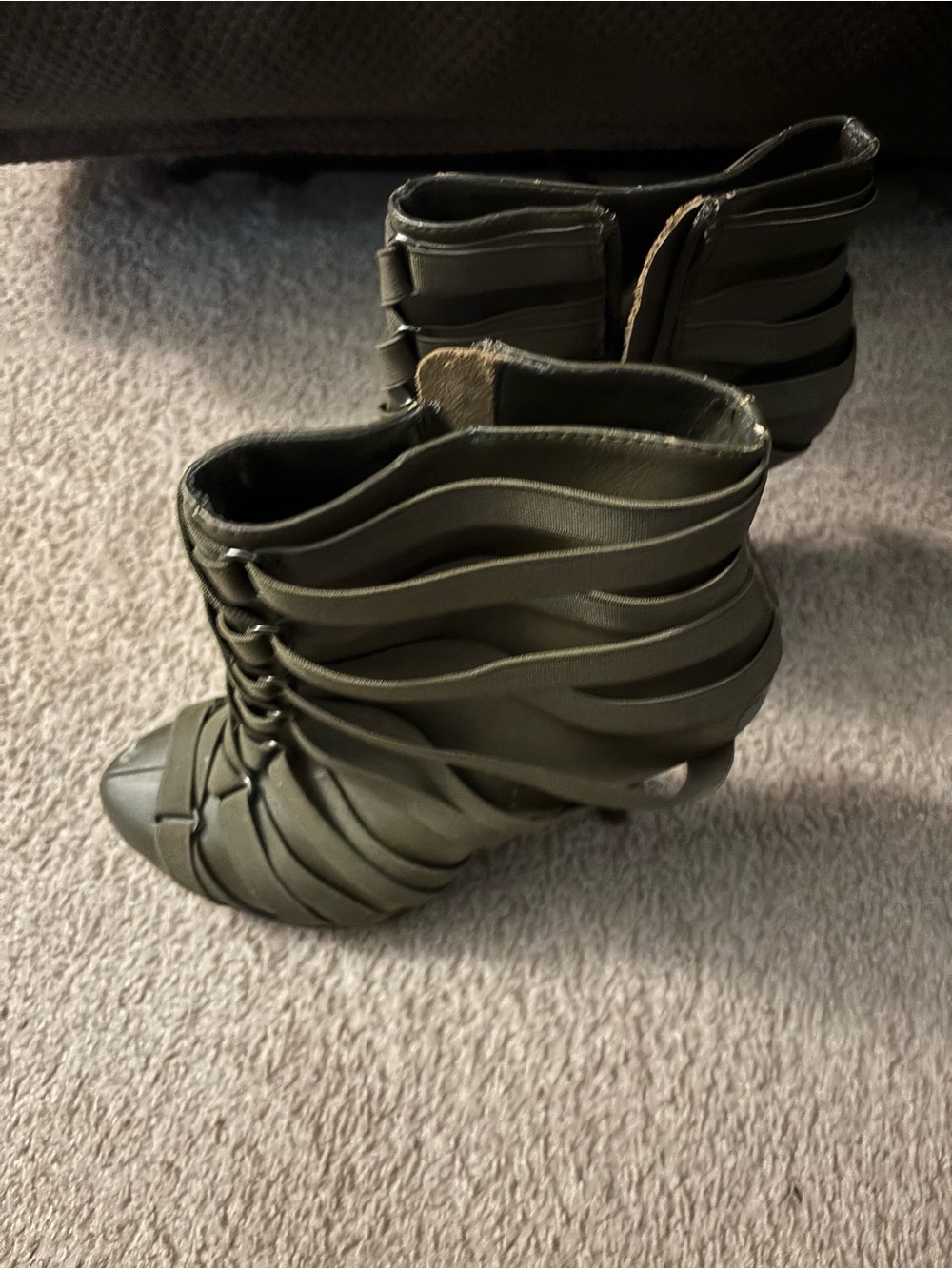 Steve Madden Olive Green Strappy Cutout Heeled Booties